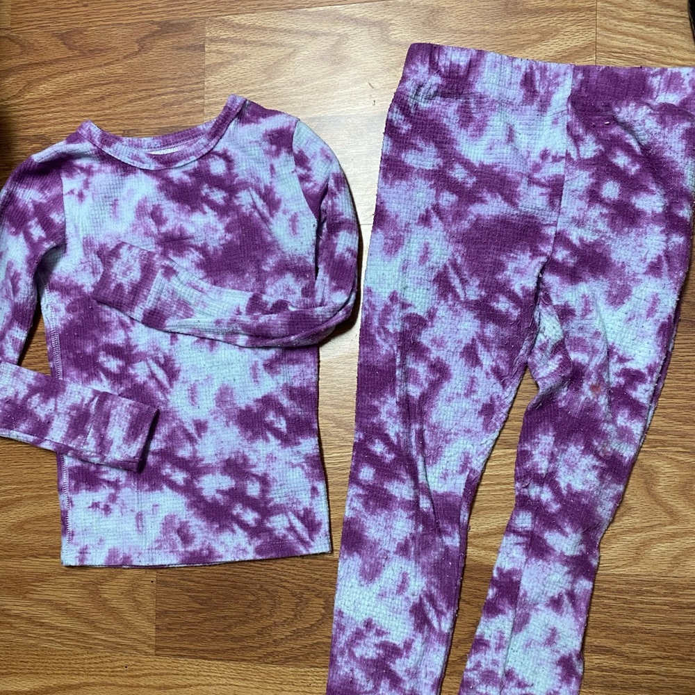 Little Girls Purple Tie Dye Waffle Fleece Girls Pajamas